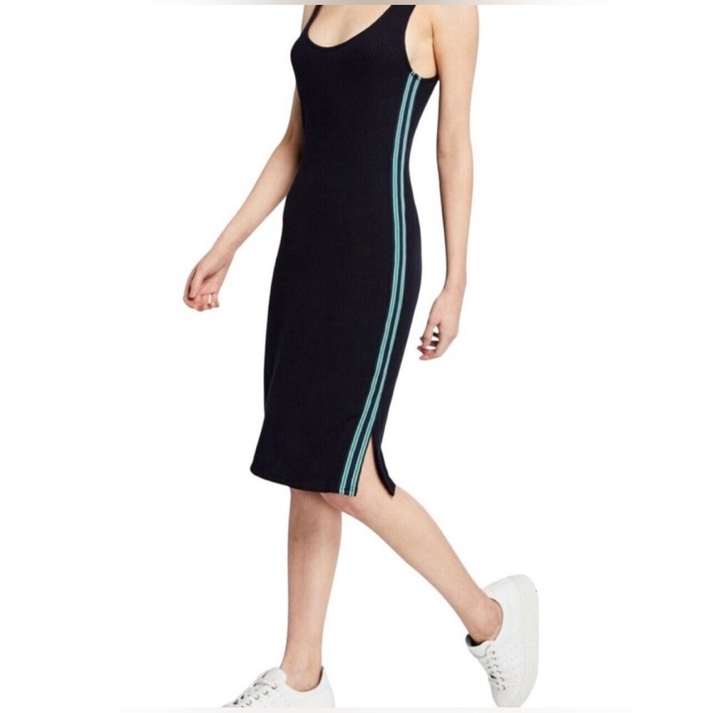 cupcakes & cashmere Black Midi Dress with Blue Accents Size Large